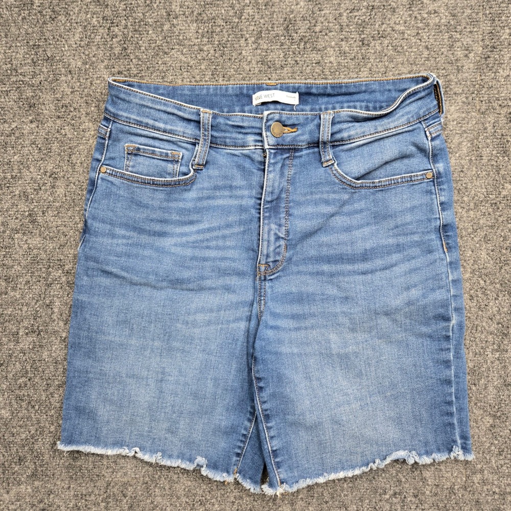 Nine West Bermuda Denim Shorts Womens Size 8 30W Medium Wash Raw Hem High Rise